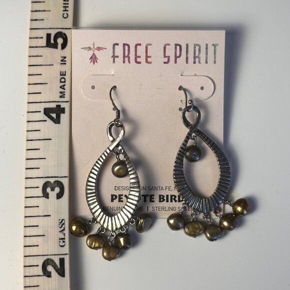 Peyote Bird Boho Teardrop Earrings Bronze Pearls Oxidized Silver NWT Signed - Picture 6 of 11